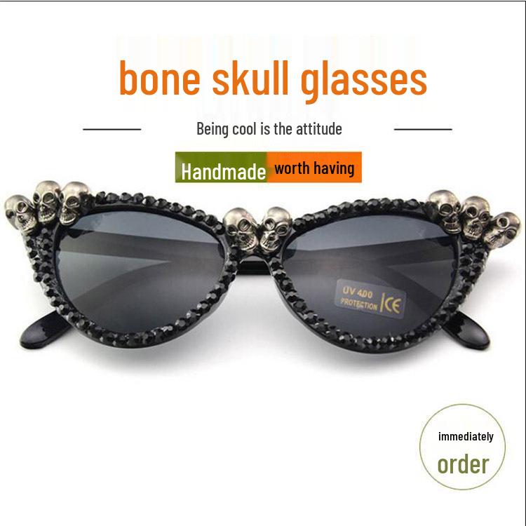 

Diamond-Studded Cat-Eye Skull Party Sunglasses - Now in Stock