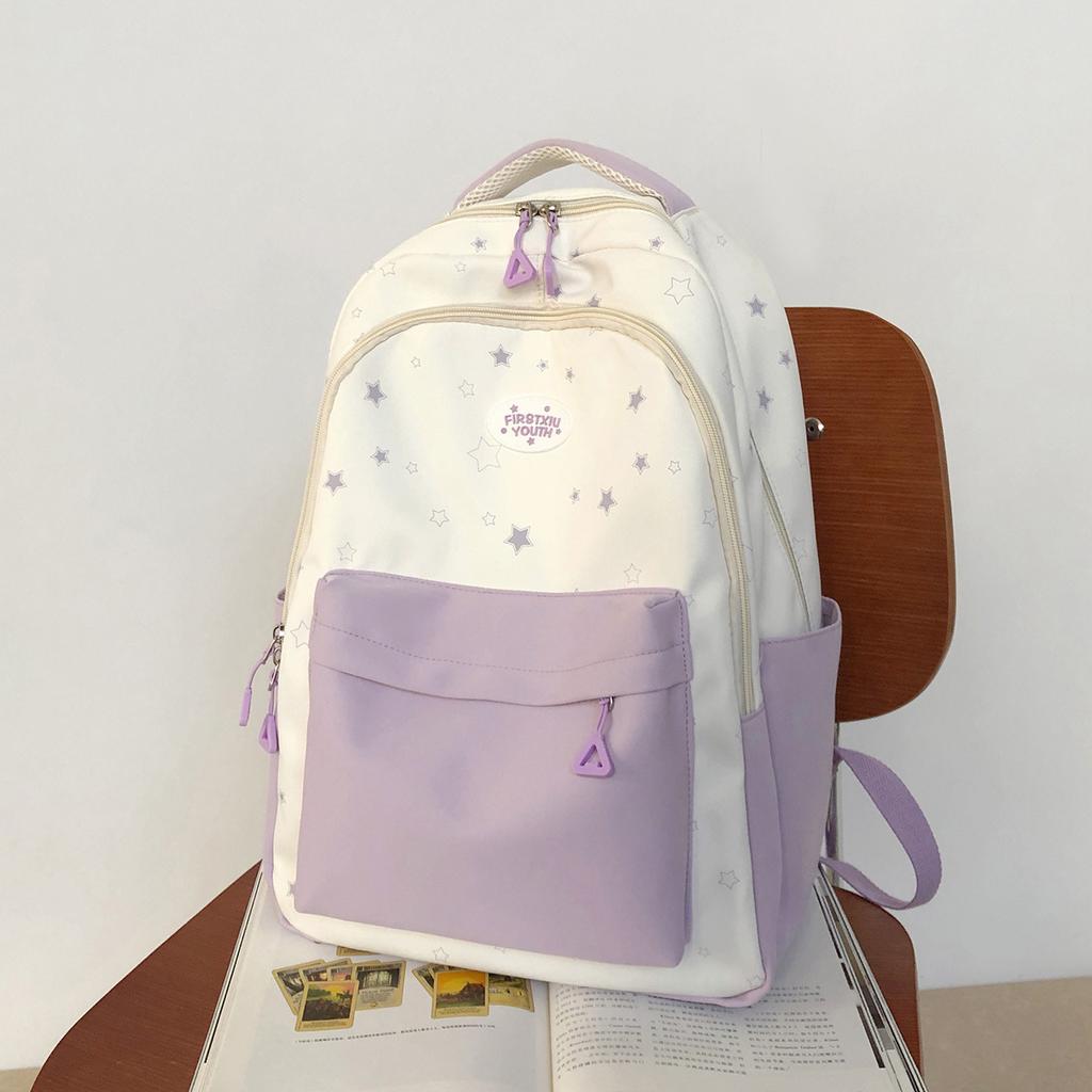 School Bag, Cute Star for Junior High and College Students, Fresh Large-capacity Backpack, Stylish and Stylish Versatile Backpack