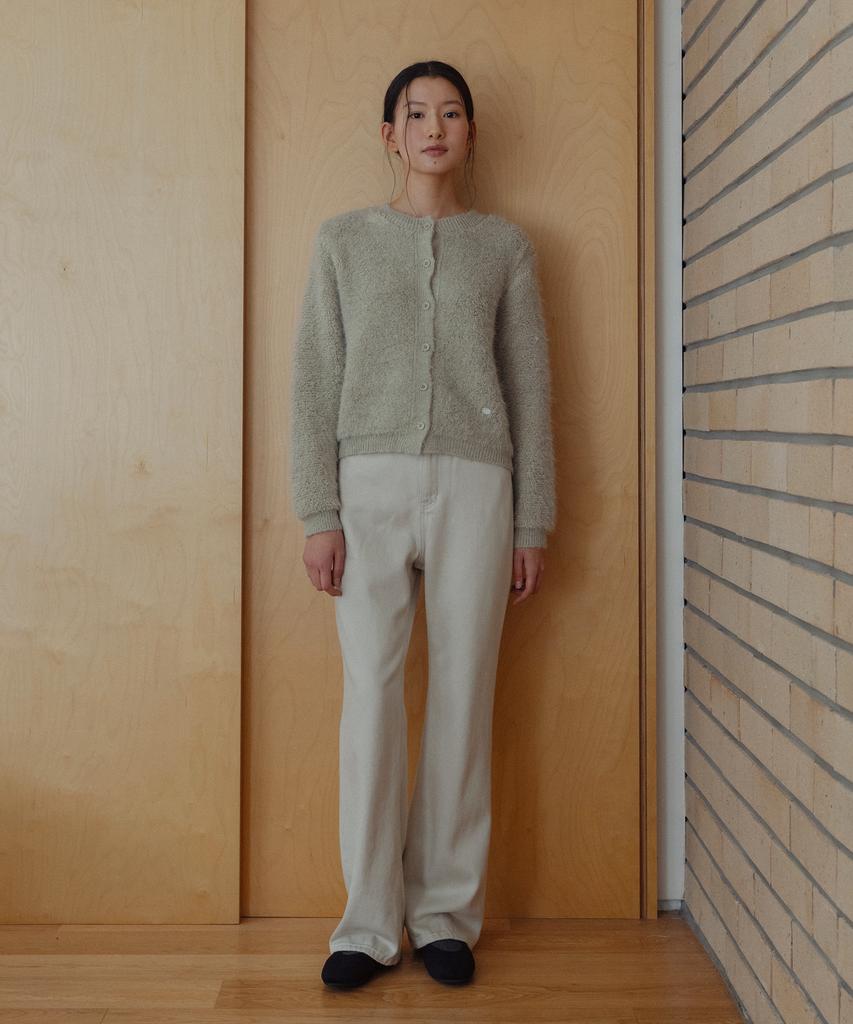 LAMINEZ Semi-Bootcut Cotton Pants - Cream