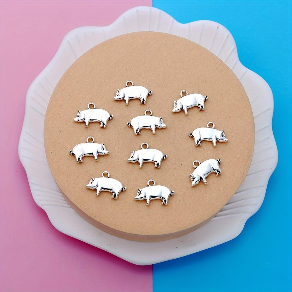Set of 10 Tibetan Pendants Featuring Chubby Pig Designs, Ideal for Creating European Bead Jewelry And DIY Crafts, Measuring 13X1