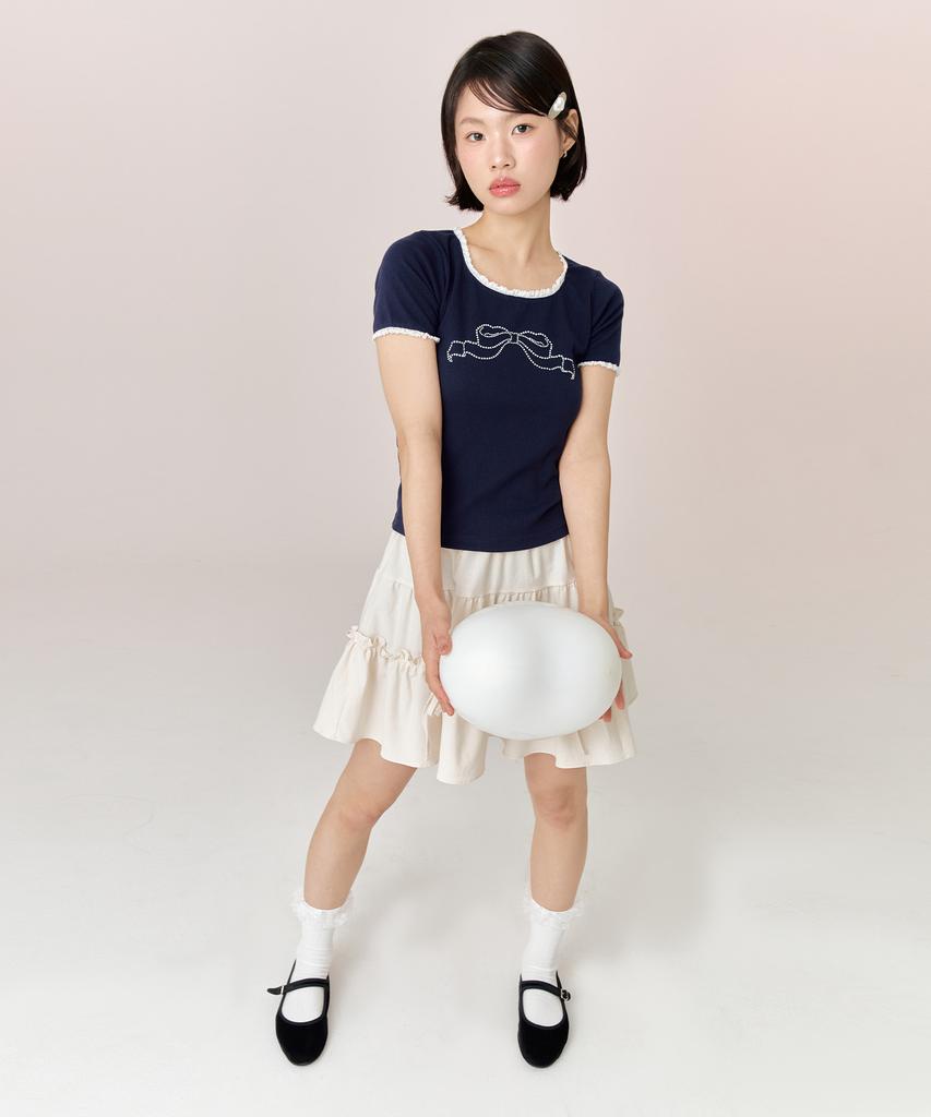 ADOREBELLE Ribbon Cubic T-Shirt - Navy