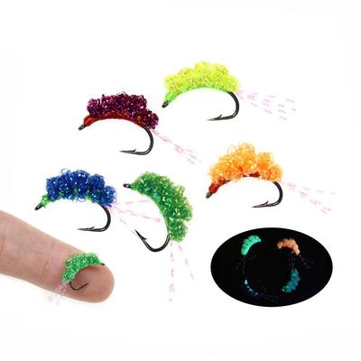 Bimoo UV Crystal Flash Salmon Egg Fly Fishing Eggs for Trout Steelhead Fishing Meth Egg Wet Flies Lures Orange Chartreuse