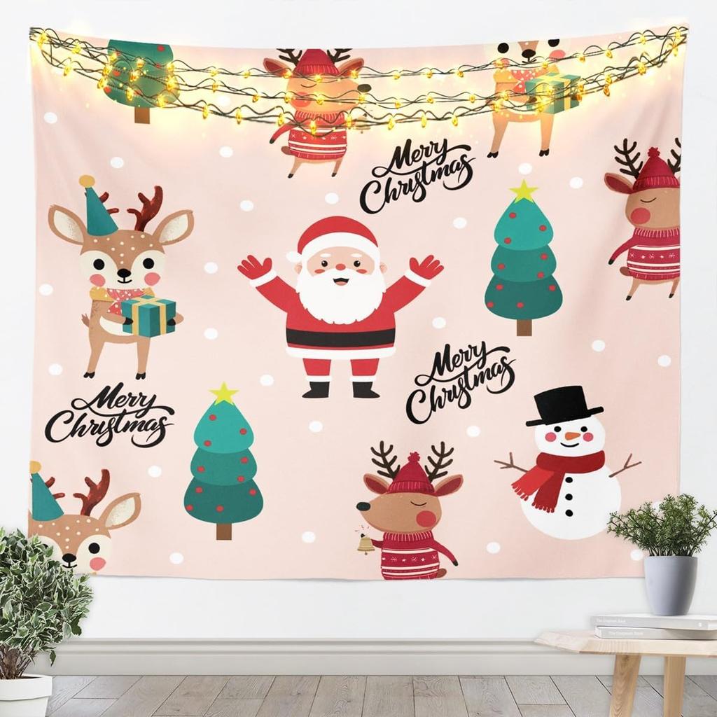 Merry Christmas Tapestry Xmas Ornaments Wall Hanging Blanket Snowman Snowflake Wall Art for Living Room Bedroom Decoration