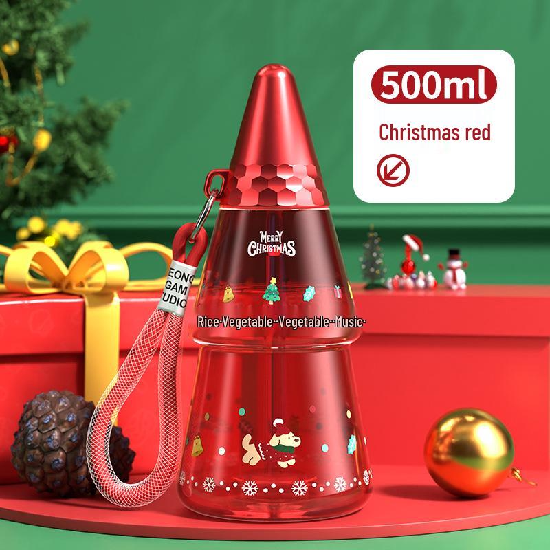 

Рождественская мультяшная детская бутылка для воды с трубочкой - Пластиковый поильник для мальчиков и девочек для занятий спортом на открытом воздухе 500 ml