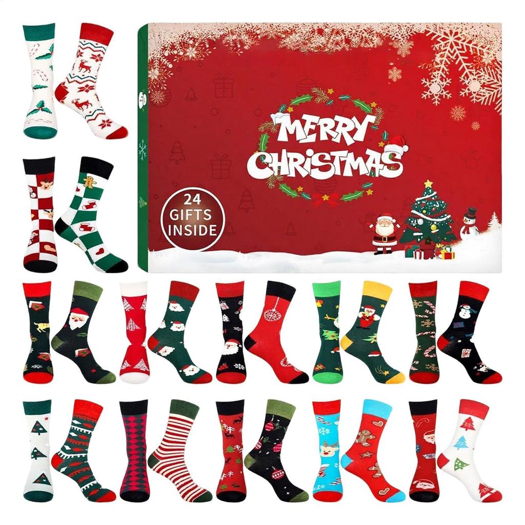 Socks Advent Calendar for Adults Men Women, 12 Pair of Christmas Crew Socks Funny Sock Countdown To 2025 Christmas, 24 Days
