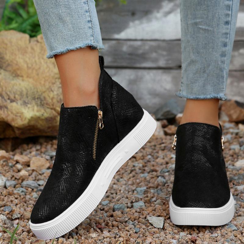 Fashion Autumn New Round Toe Side Zipper Platform Non-slip Wear-resistant Flats Inside Heightening Single Shoes
