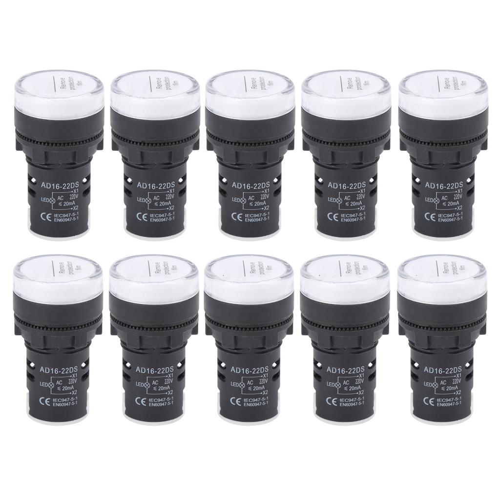 10Pcs AD16‑22DS LED Signal Light White High Brightness Indicator Equipment AccessoryAC220V