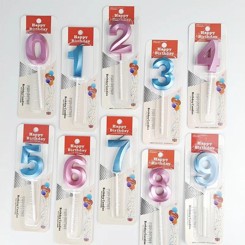 0-9 Numer Candle Pink Blue Happy Birthday 3D Number Candles Cake Topper Decoration Baby Shower Supplies Wedding Party Decor