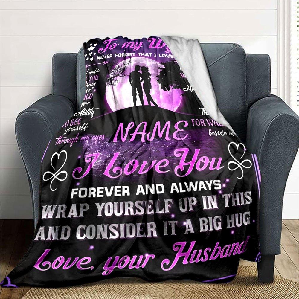 To My Wife Love Forever Gift Personalized Blanket Personalized Name Durable Comfort Perfect For Sofa Couch Office Bed Picnics All Season Use Playful