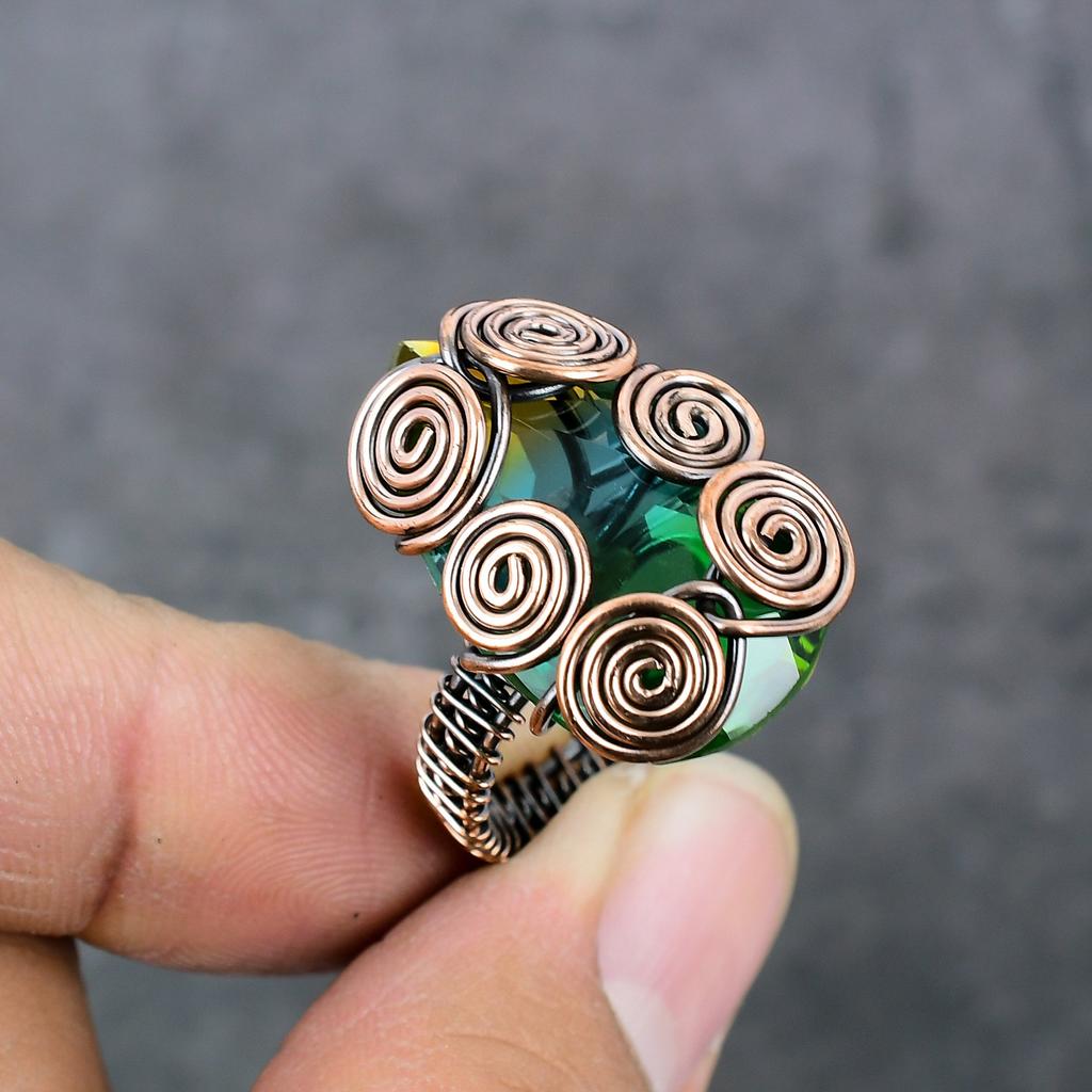 Turmalină Bicoloră Lucrat Manual Înfășurat cu Sârmă de Cupru Bijuterii Inel Mărimea 8 B6J19