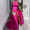 Waist Tight Backless High Split Hem Prom Dress Solid Color Cross Halter Women Long Dress Sundress