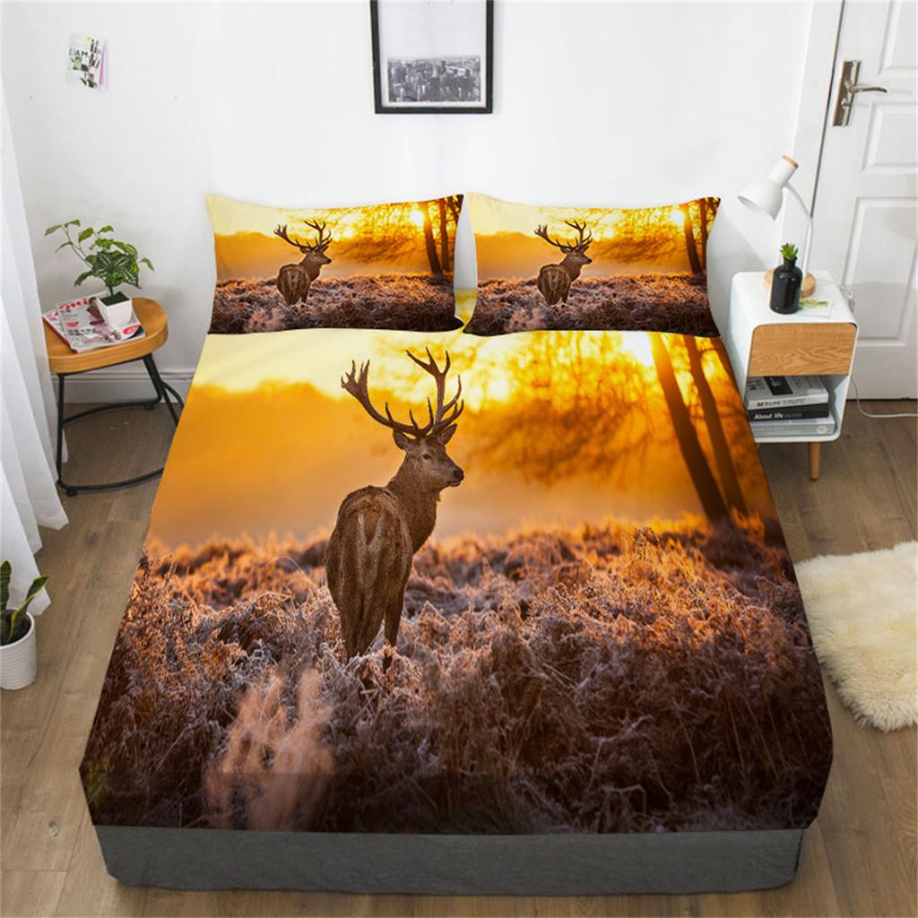 Elk Deer Print Wild Animal Fitted Sheet for Boys Girls Teens, Bed Sheet Set Breathable fitted cover Gift Bed Cover Room Decor
