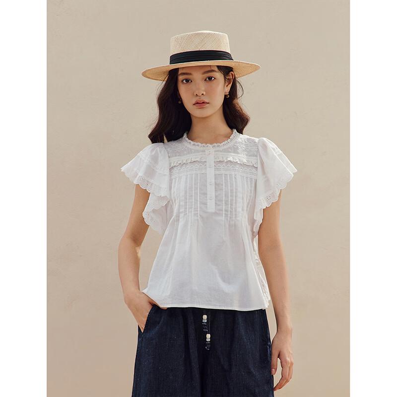 INMAN French Lace Flutter Sleeve Ruffle Collar Blouse