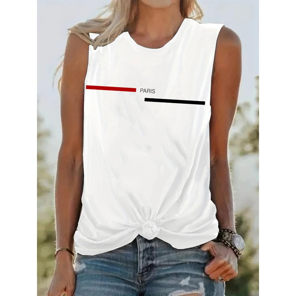 

Loose women s summer Paris print T-shirt, breathable and comfortable large sleeveless T-shirt, high-quality rapper 5XL