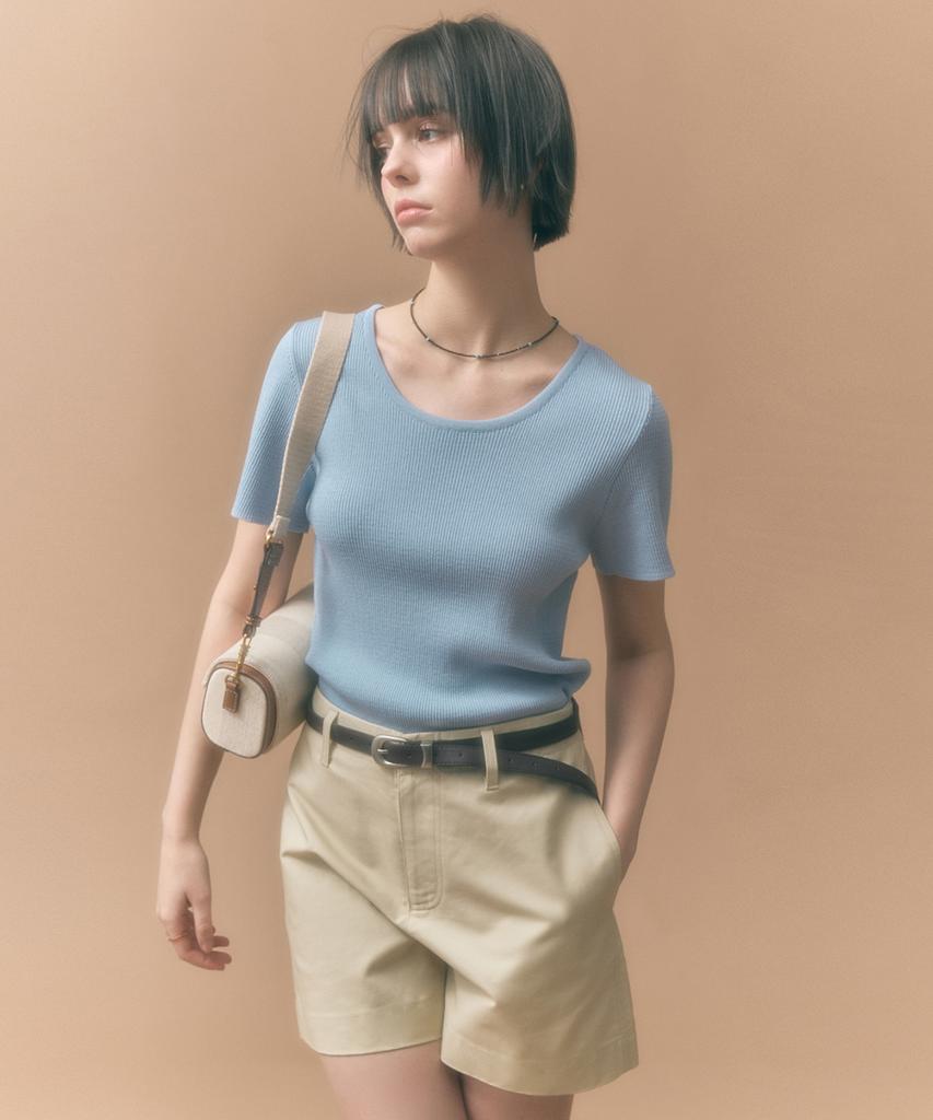 MONGDOL Ribbed Round Neck Short Sleeve Knit Mdkt075_8 Colors