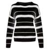 Women's Fashion Patchwork  Striped Knit Pullover Loose Sweater