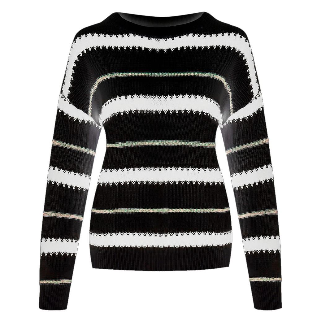 Women's Fashion Patchwork  Striped Knit Pullover Loose Sweater
