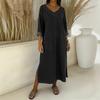 Spring/Summer New Style Solid-color V-neck Long-sleeved Loose-fitting Skirt with Slits