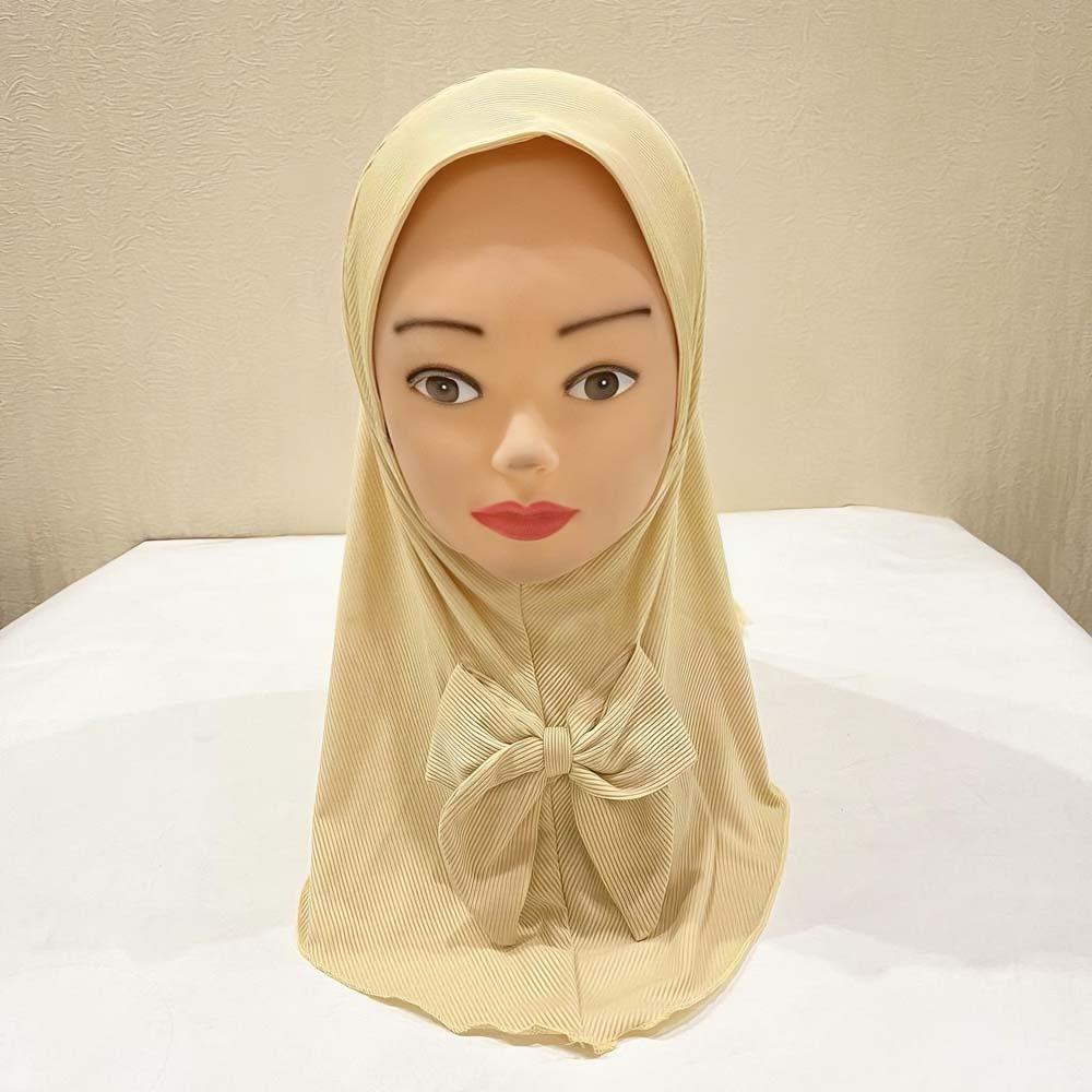 

Elastic Chin Support Girls Bowknot Headscarf Breathable Ethnic Style Turban Toddler Prayer Wear