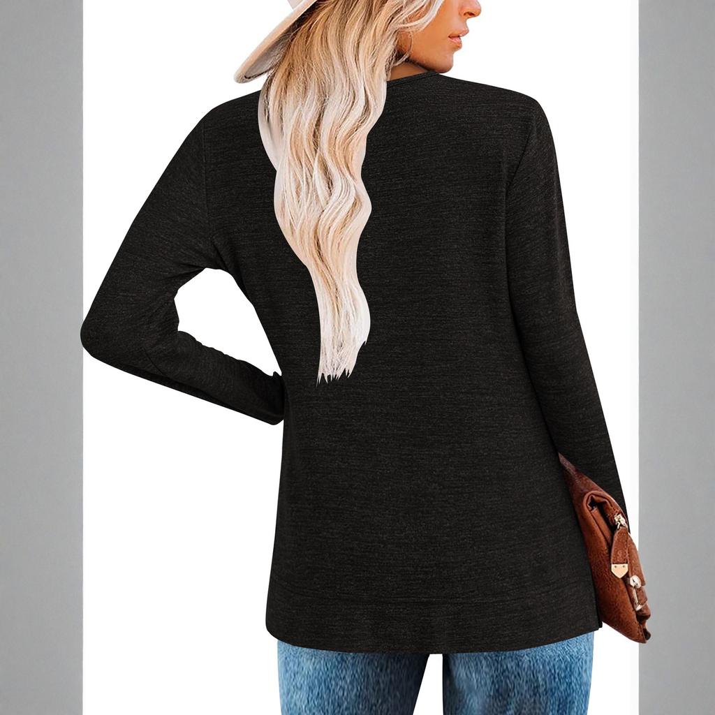 Women's Color Fashion Casual Long Sleeve V,neck Button,down Top