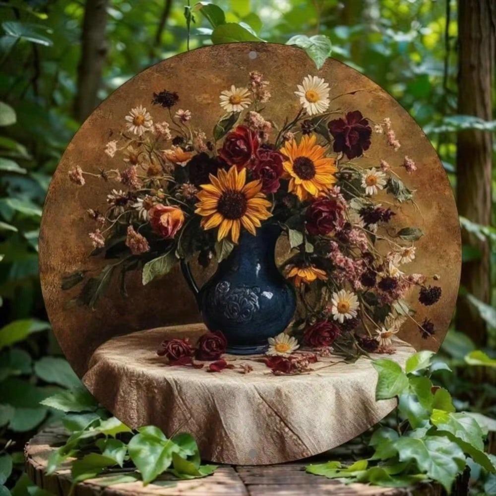 Vintage Floral Vase Metal Tin Sign Wall Art for Home Decor