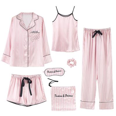 Ensemble pyjama femme 7 pièces chemise de nuit + haut + pantalon court Long ensemble pyjama femme Sexy rayé