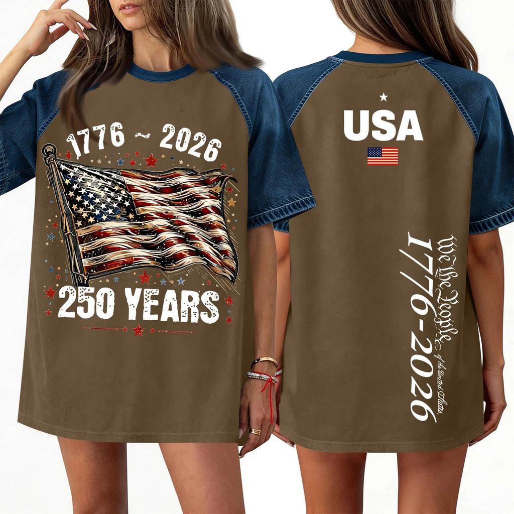 Women's Denim Patchwork Top, Casual Short-sleeved Comfortable T-shirt, Fashionable For Spring And Summer.