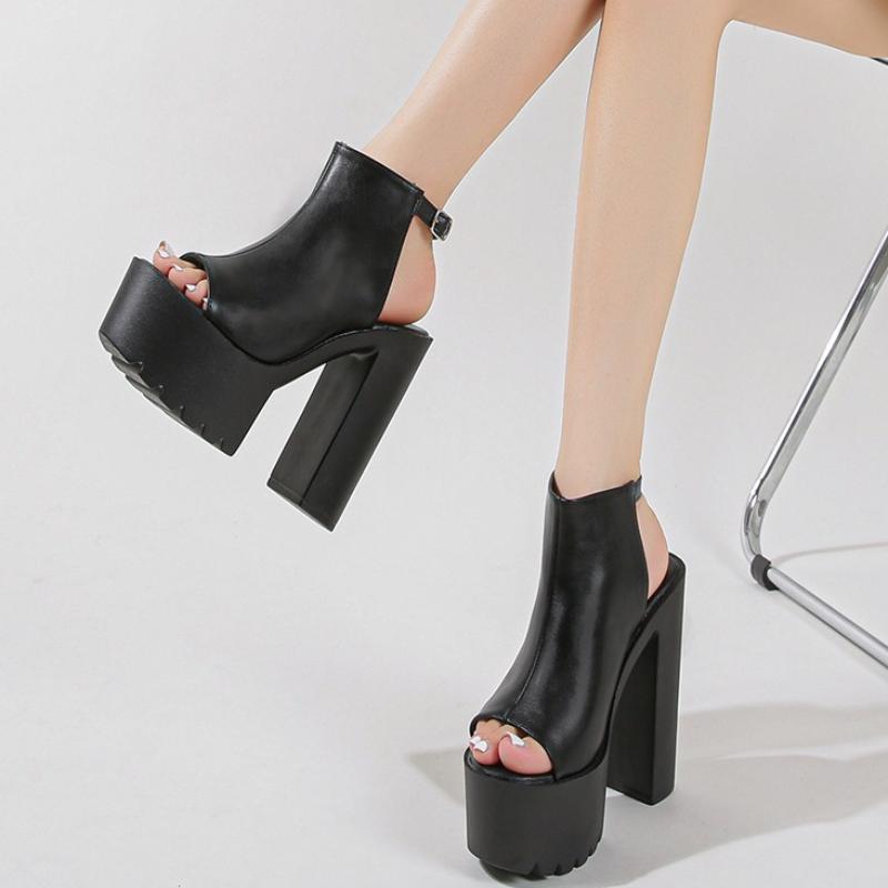 Fashion 14 Cm Super High Heel Platform Sandals Women Sexy Open Toe Ankle Strap Buckle Slide Sandals 43 Large Size Party Stripper Shoes