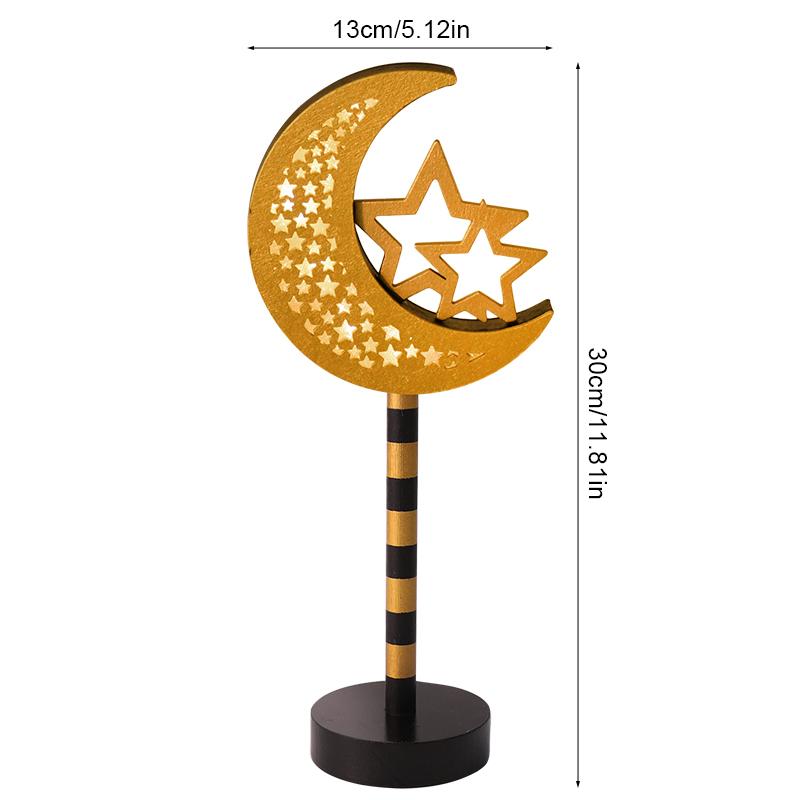 Eid Mubarak Mond Stern Lampe Holz Ornament 2025 Ramadan Kareem Heim Tisch Dekoration LED Licht Laterne Islamische Muslimische Party Geschenk