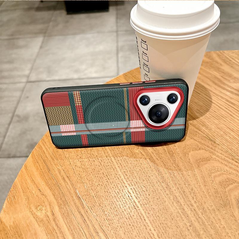 For Huawei Pura 70 80 Pro Plus Ultra Case Red Green Stripe Leather Magsafe Individual Metal Keys Matte Anti-Slip Grip Soft Cover