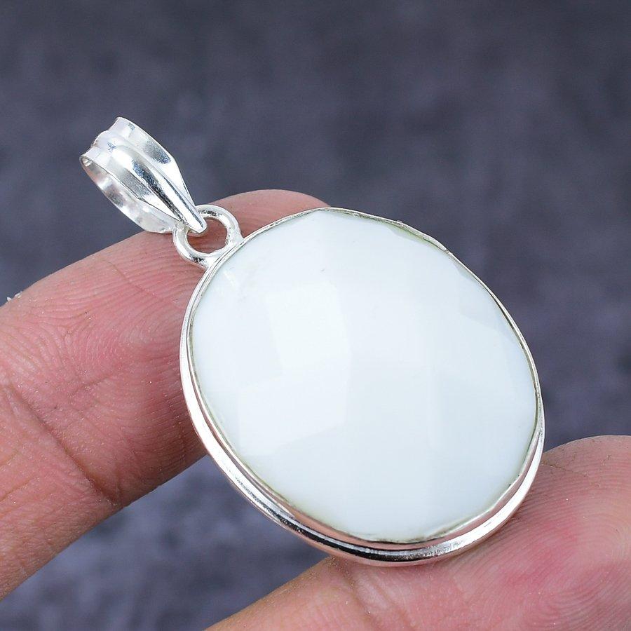 Natural White Coral Gemstone Handmade 925 Sterling Silver Pendant 1.77" T0Y21