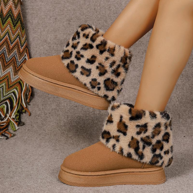 Fashion Fashion Leoaprd Fur Snow Boots for Women Faux Suede Cotton Padded Platform Shoes Woman Winter Non Slip Thick Plush Ankle Boots