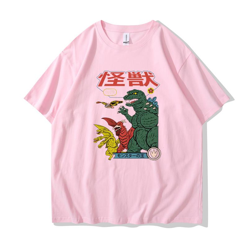 T-shirt Street Style T-shirt Cartoon Short Sleeve Casual Summer Cotton Men's Hip Hop Dinosaur Print 2023 Japan Harajuku Top