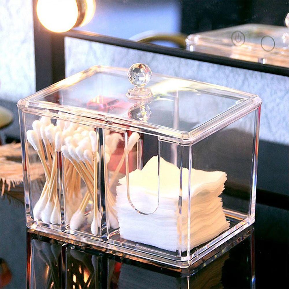 Acrylic Cotton Swab Storage Box with Cover Cosmetic Stand Tampon Organizer Dispenser Bathroom