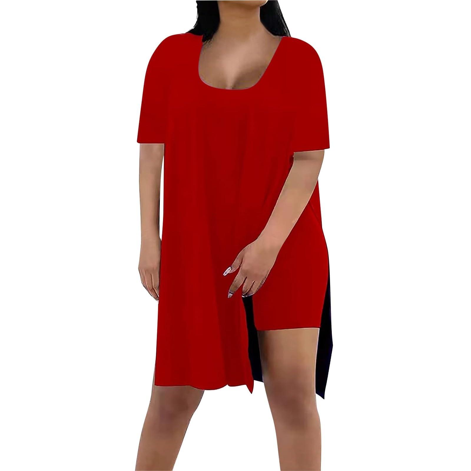 

Модный женский летний однотонный свободный костюм из двух частей с короткими рукавами XXL красный