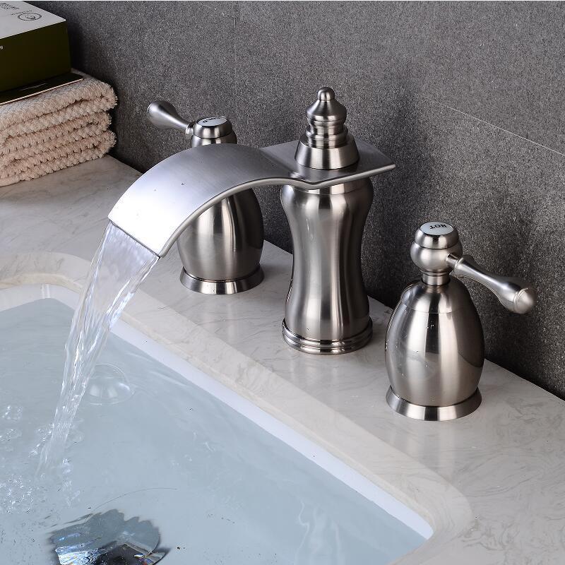 Tuqiu Brushed Gold Bathroom Basin Faucet Hot Cold Rose Gold lWater Faucet Widespread Sink Mixers Tap Deck Mount Wash Tub Fauctes