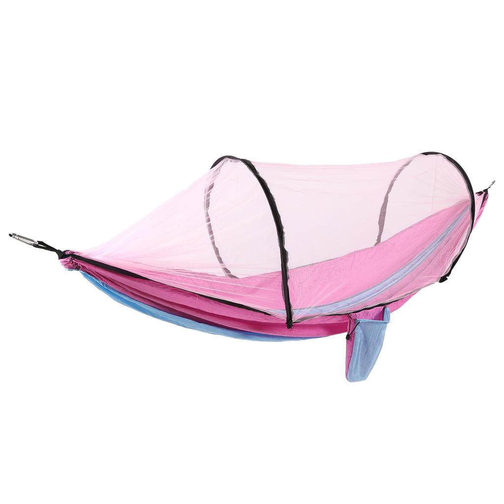 Outdoor Automatic Strut Hanging Parachute Cloth Mosquito Net AntiRollover Hammock(Light Blue Pink )