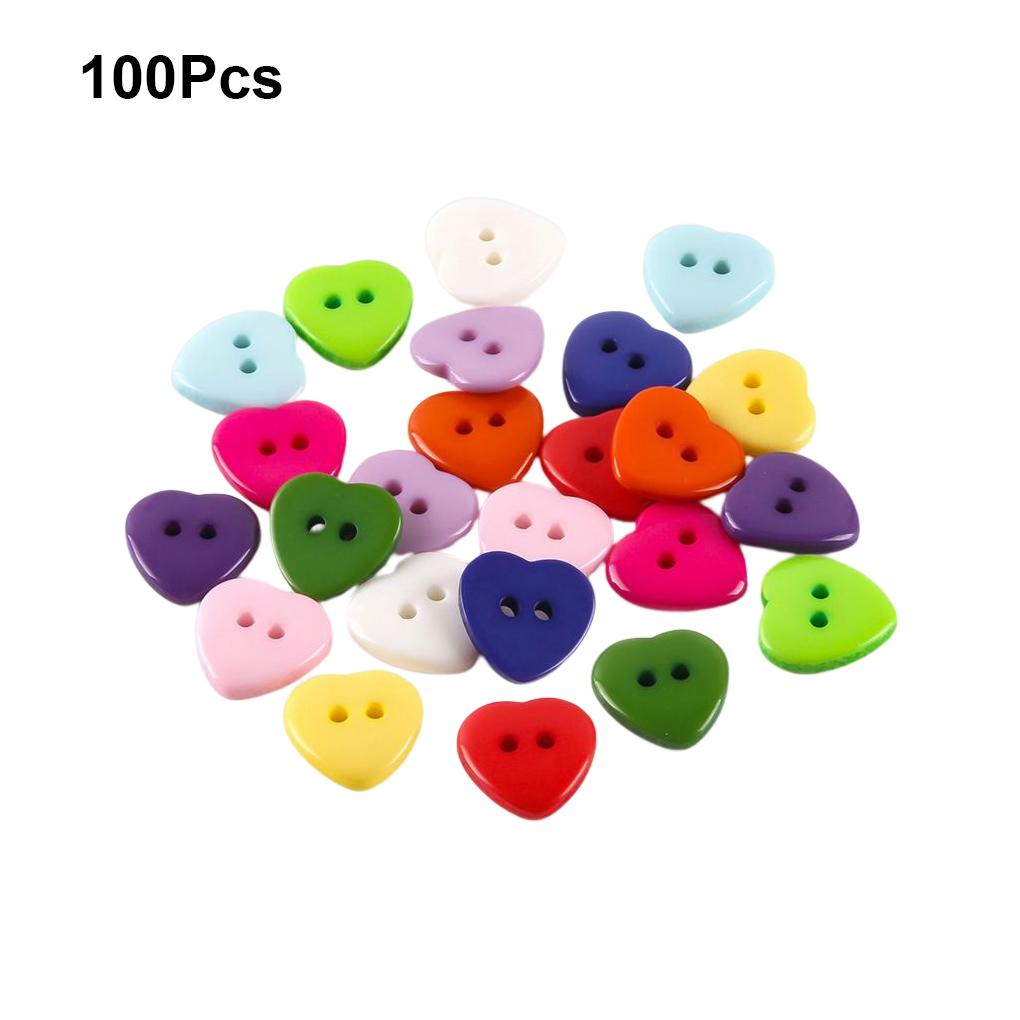 100 Pieces Heart Shape Plastic Buttons Knitting Sewing Fastener Mixed Color Button with 2 Holes DIY Connector for
