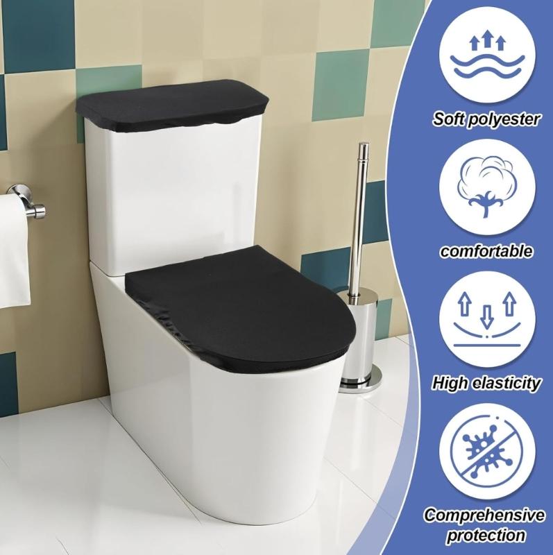 2pcs Toilet Cover Set With Soft Edges For Most Toilets Machine Washable Polyester Cloth