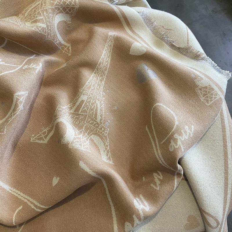 New Autumn and Winter Imitation Cashmere Scarf for Women European and American Style Iron Tower Pattern  Warm Outer Wear Multi Purpose Scarf