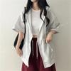 Damska bluza z kapturem na zamek, z krótkim rękawem, luźny krój, casualowa, oversize, z kieszeniami