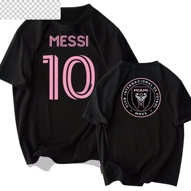 Miami International Messi Nein. 10 Fußballfan Anzug Kurzarm T-Shirt Herren und Damen Baumwolle Bedruckt Halbarm T-Shirt