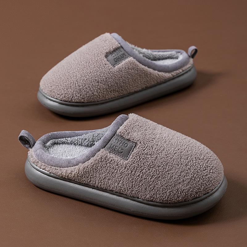 Winter Lamb Wool Cotton Slippers Indoor Home Non-slip Velvet Warm Couple Plush Simple Cotton Drag