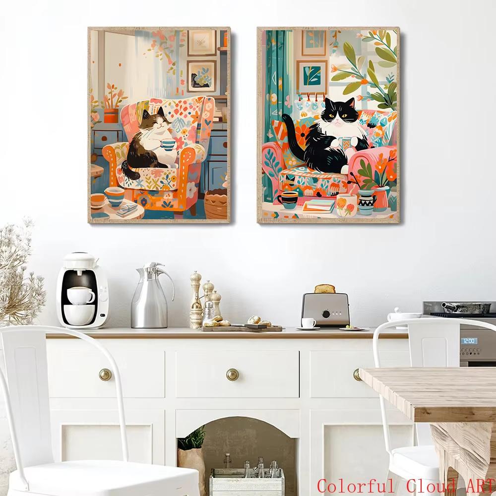 5D DIY Diamantmalerei Kreuzstich Stickerei Lustiges Tier Niedliche Schwarze Katze Weiße Katzen Vollrunde Bohrer Heimdekor Wandkunst Geschenk