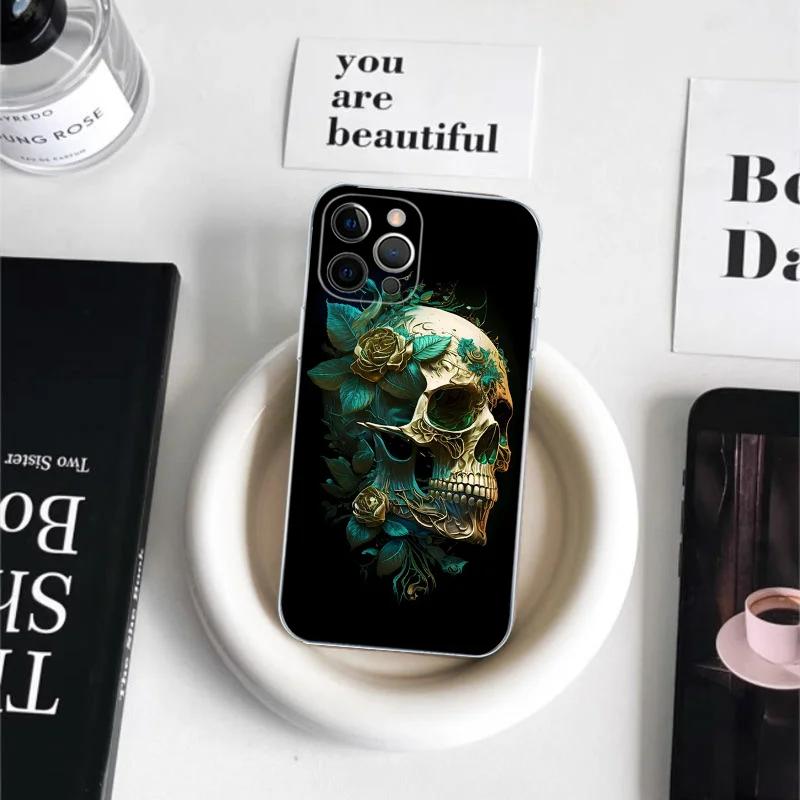 Deluxe Skull Phone Case For iPhone 15 14 11 12 13 Mini Pro XS Max Cover 6 7 8 Plus X XR SE 2020 Funda Shell