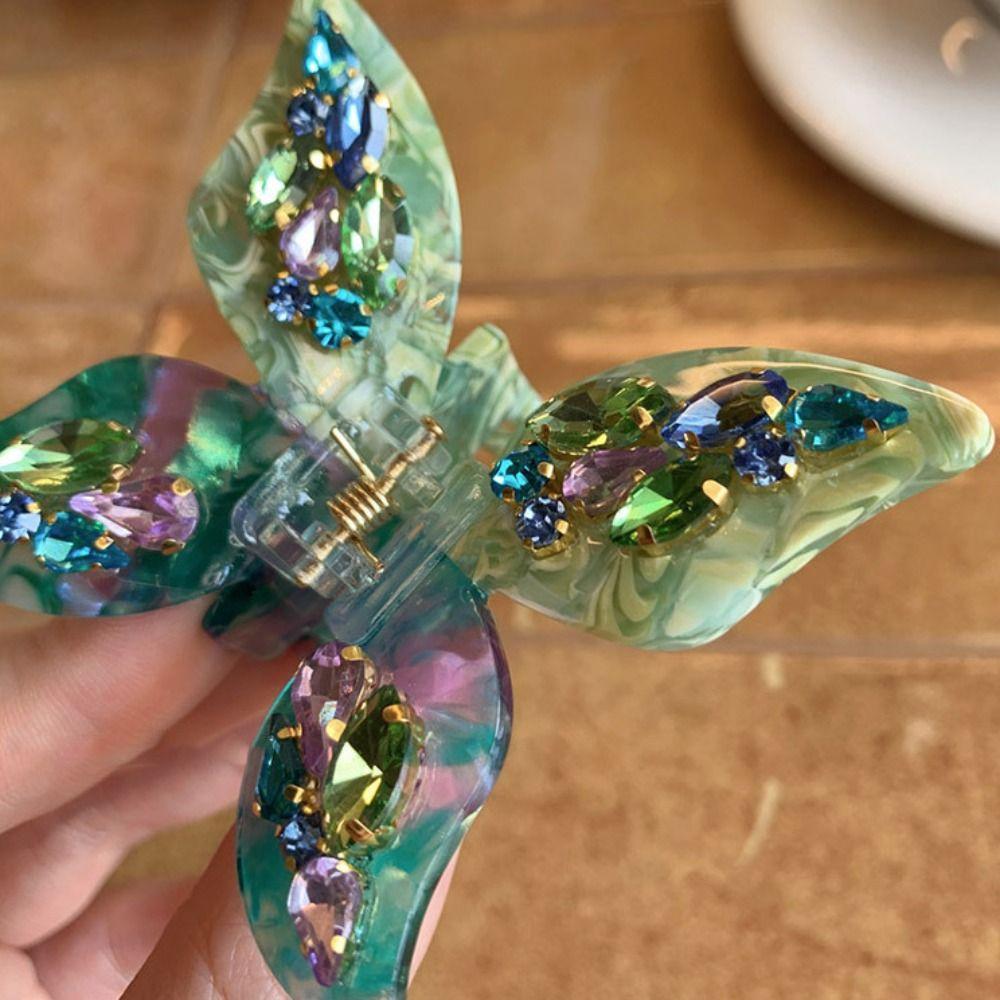 Crystal Acetic Rhinestone Hair Clip Hairpin Acetic Acid Shark Clip Butterfly Hair Claw  Female