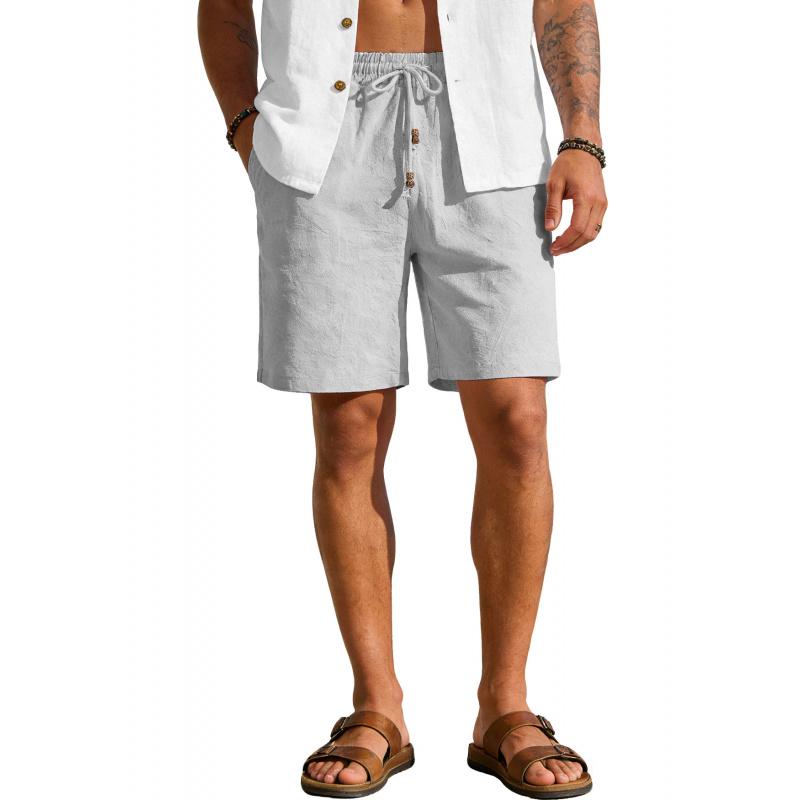 

Summer New Men S Solid Color Cotton-Linen Shorts Loose-Fitting Sports Casual Beach Pants For Men EUR 3XL темно-сірий