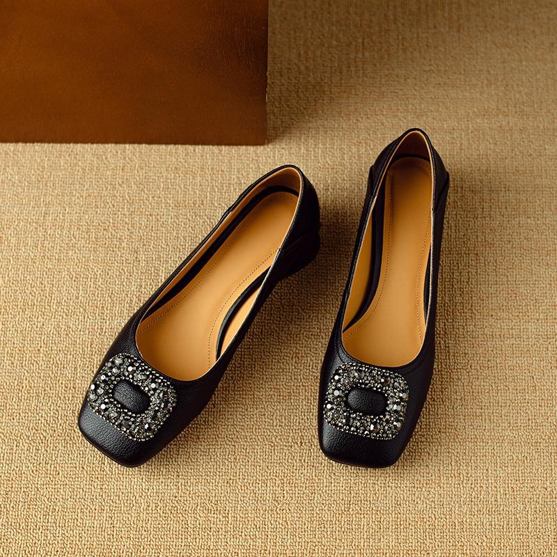 Retro square head shallow mouth single shoes women's leather fashion women's shoes new temperament thick heel high heels women
