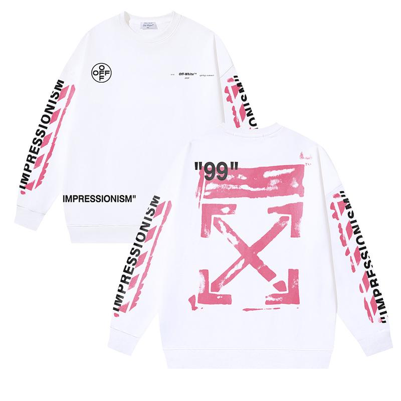 Off-White 2026 Autumn/Winter New 99 Digital Pink Arrow Graffiti Printed Men's and Women's Round Neck Hoodie