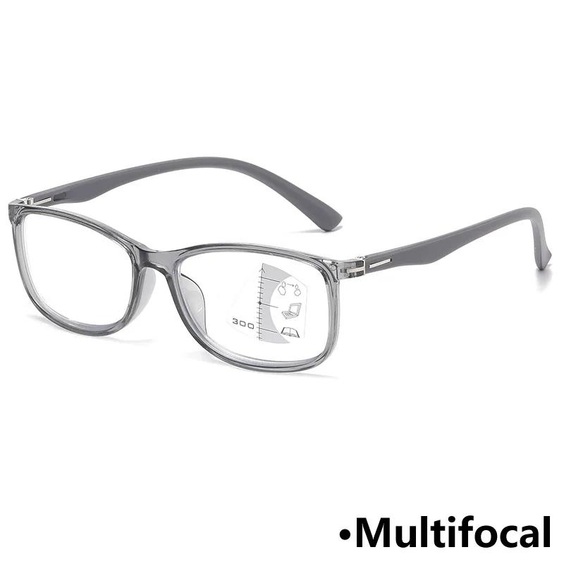Men'S Classic Square Frame Progressive Multifocal Photochromic Reading Glasses Women'S Blue Light Blocking Presbyopia Glasses